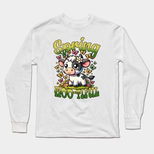 Cute Cow With Butterflies Spring Mood Long Sleeve T-Shirt